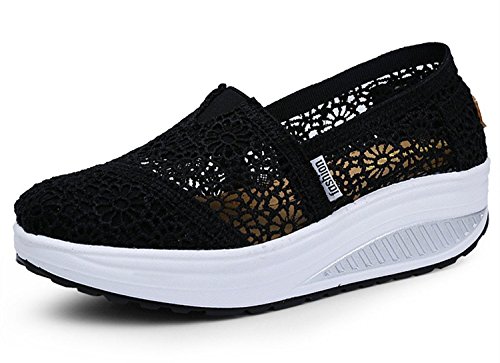 DADAWEN-Womens-Crochet-Classic-Slipon-Toning-Shoe-Walking-Sneaker-Black-US-Size-85