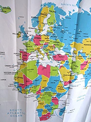 Enllo® World Map Shower Curtain/thick Waterproof World Map Design Bathroom Shower Curtain/world Map Bathroom Waterproof Fabric Shower Curtain/world Map Waterproof Anti-mildew Polyester Bath Curtain Shower Curtain Home & Bathroom Decorative/the World Peva Shower Curtain (Size 180cm By 180cm; Color Multicolor)