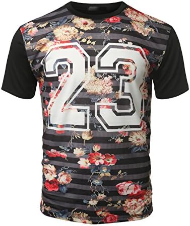 URBANCREWS Mens Hipster Hip Hop 23 Roses Crewneck T-shirt BLACK XLARGE