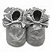 SAYOYO Baby Silver Bow Tassels Soft Sole Leather Infant Toddler Prewalker Shoes (Silver, 12-18 Months)