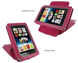 Click for larger image rooCASE (Magenta) Leather Case Cover with 22 Angle Adjustable Stand for Barnes and Noble NOOK Tablet / NOOKcolor Nook Color eBook Reader - MV Series
