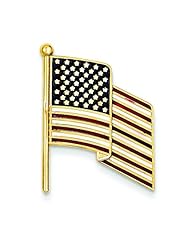14K Yellow Gold Enameled American Flag Pin Jewelry