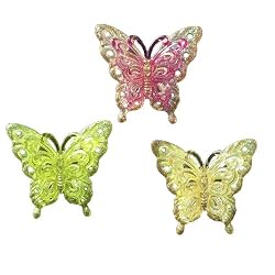Set of 3 Colorful Glittered Butterfly Christmas Ornament Clips