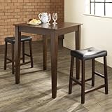 3-Piece Pub Dining Set with Tapered Leg and Upholstered Saddle Stools in Vi ....
