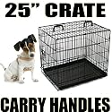 25" Folding Black Metal Dog Cage, Crate, Carrier - Epoxy  Coated Anti Rust Frame and Tray - By Kingdom of Fun