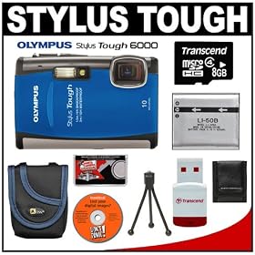 Olympus Stylus TOUGH-6000 Shockproof & Waterproof Digital Camera (Blue) + 8GB microSD Card with Reader + Spare Li-50B Battery + Case + Cameta Bonus Accessory Kit