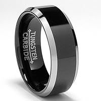 8MM Flat Top Two Tone Black Tungsten Ring Wedding Band Size 10