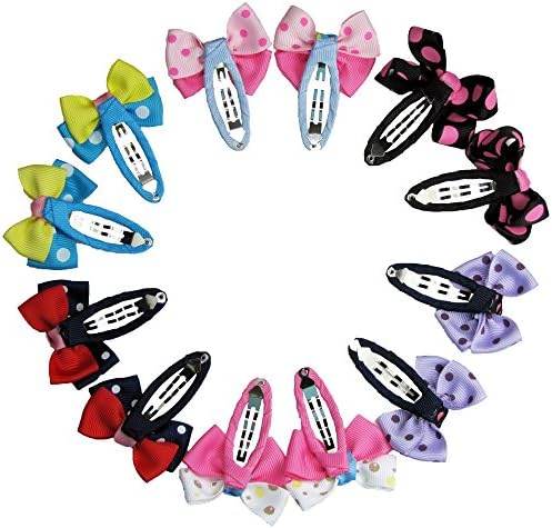 Doodlebellies Hair Bow Snap Clips Polka Dot - Colorful Pattern Hair Clip Set Unique Design for Girls (12pc (6x2pc) 2.25" Snap Clips)