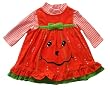 Rare Editions Girls 2pc Pumpkin Face Orange Corduroy Jumper Dress Set ~ Size (3M-6X)