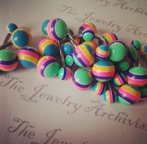 Bubble Gum Easter Rainbow Stripe Acrylic Striped Belly Button Ring (14g, 3/8", SSS)