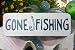 GONE FISHING BEACH SIGN 14 - RUSTIC WHITE & BLUE - COASTAL DECOR