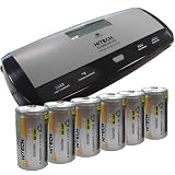 Universal Battery Charger With 6 D Size (9000mAh Ni-MH) Rechargeable Batteries