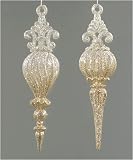 Set of 2 Gold & Silver Glitter Finial Christmas Ornaments