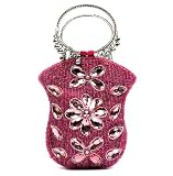 Bougainvillea Evening Bag-Pink w/Clear Stones and Ring Handle