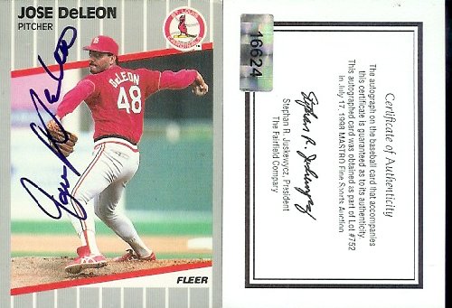1989 Fleer Jose DeLeon Autograph Trading Card! St Louis Cardinals Baseball Card - Mint Condition - Shipped In Protective ScrewDown Case!