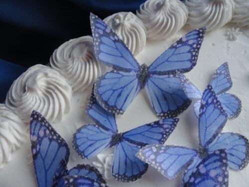 12 BLUE MONARCH BUTTERFLY Small Medium &amp; Large Edible Butterflies Assorted Set - Cake Decorations, Cupcake Topper for Weddings Birthdays Anniversaries Baby Showers