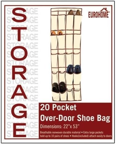 Eurohome 20 Pocket Over-door Shoe Bag Eh262 Holds up to 10 Pairs of Shoes