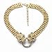 Yellow Gold Plated White Gemstone Crystal Set Panther Leopard Head 2 Low Chain Pendant Necklace 16