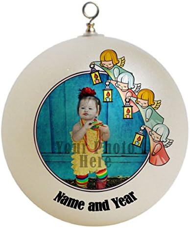 Custom Personalized Unbreakable Bulb Photo / Picture Angels Christmas Ornament Gift Add Photo and Text By My Pixel Press Border #12