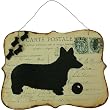 Vintage Postcard Magnet Board with Corgi Silhouette, Includes 4 Dog Magnets