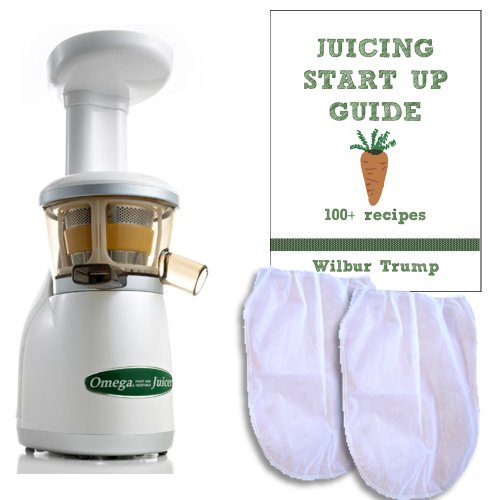 Omega VRT330HD Juicer + 2 Nut Milks Bags + Juicing Book & 100+Recipes - Heavy Duty Dual-Stage Vertical Single Auger Low Speed Juicer (White) Omega VRT330HD Juicer + 2 Nut Milks Bags + Juicing Book & 100+Recipes - Heavy Duty Dual-Stage Vertical Single Auger Low Speed Juicer (White)