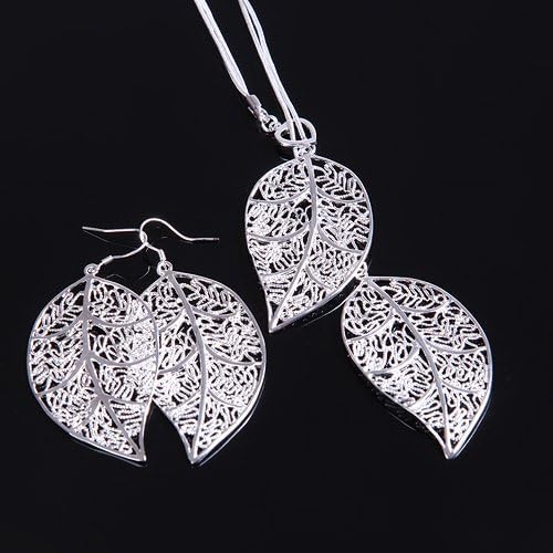 The new style gift leaves simple personality Jewelry Necklace Earring Set 925silver + velvet pouch