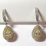 14K White Gold Natural Yellow and White Diamond Earrings