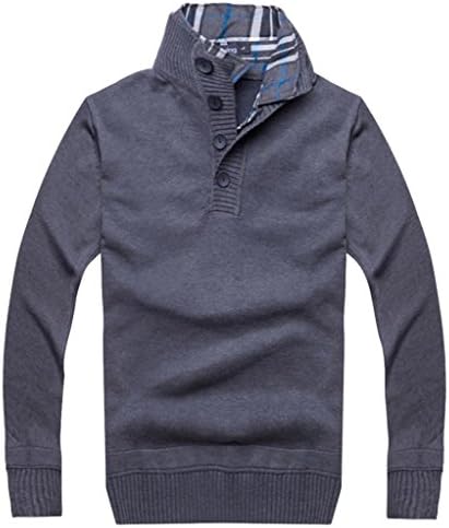 BFHY Men's Button Funnel Neck Outdoor Slim Pullover Knit Jumper Sweater Dark Grey 2XL