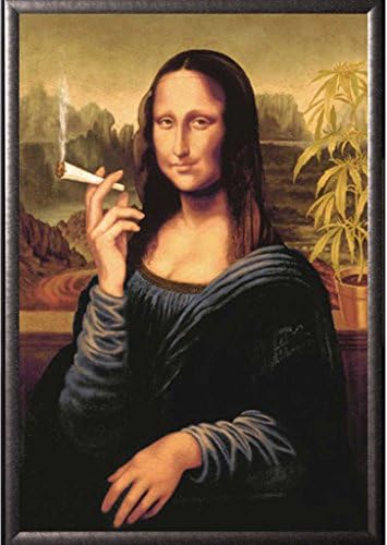 Framed Mona Lisa Smoking Joint 24x36 Poster in Silver finish Wood Frame