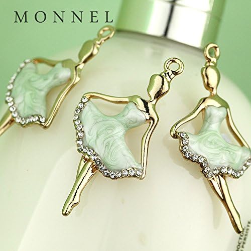H535 2014 New Elegant Green Dress Crystal Ballerina Ballet Dancer Charm Pendant (3pcs)