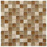 Sierra Square Amber 11 3/4 x 11 3/4 Inch Glass and Stone Mosaic Wall Tile (10 Pcs/9.6 Sq. Ft. Per Case,  Standard Shipping)