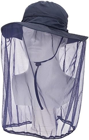 Palace R UPF 50+ Adult Sun Hat Outdoor Anti-mosquito Mask Hat with Head Net Mesh Face Neck Protection (UV Sun Protective) (Navy Blue)
