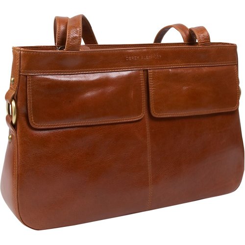 Derek Alexander Leather Top Zip Tote With Double Front Pockets - Tan