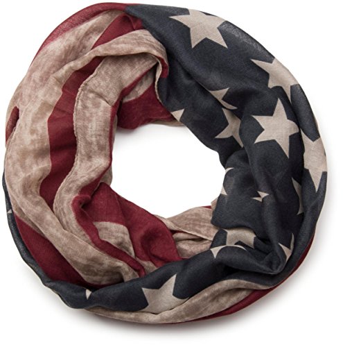styleBREAKER Vintage Design USA Flaggen Muster Loop Schlauchschal, Stars and Stripes, Unisex 01016083, Farbe:Beige