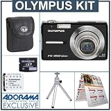 cheap Olympus FE-350 W Digital Black Camera Kit, with 2 GB xD Picture Memory Card, Spare LI-42B Type Lithium-ion Battery, Camera Bag, Table Top Tripod, EZ Digital Photography Guide Card