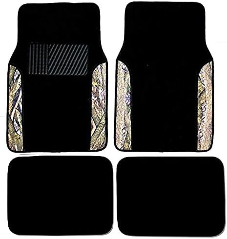 Surreal Mossy Camouflage 4 Piece Car Truck Two-Tone Black Camo Plush Carpet Floor mats Forest Pattern Black Color
