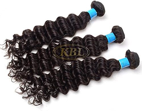 KBL® Grade 6A Brazilian Deep Wave Virgin Hair 3 Bundles Remy Human Hair Weaving Extensions Natural Black Color (16" 16" 16")