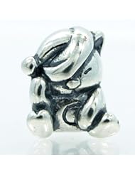 .925 Sterling Silver " Sleepy Bear " Charm Bead Compatible with Pandora Chamilia Kay Troll Bracelet