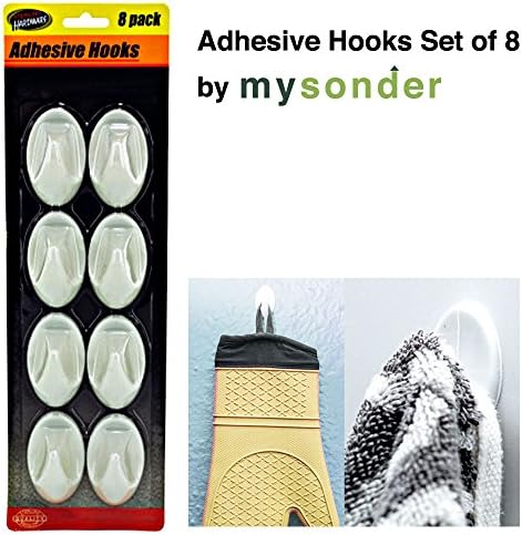 Adhesive Hooks From mysonder - Set Of 8 Hooks - Easy To Install And Remove - Strong &amp; Durable Plastic Material - Money-Back Guarantee