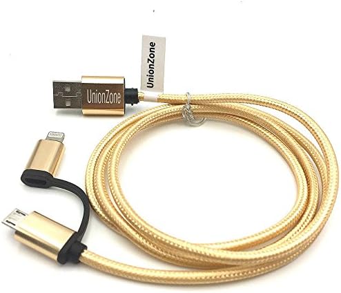 UnionZone Element Series 2 in 1 Dual Connector Lightning to MicroUSB Sync and Charge Cable for Apple and Android (Golden)