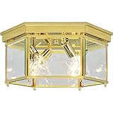 Progress Lighting P3731-10 6-Sided Fixture with Clear, Beveled Glass Panels, Polished Brass