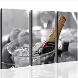 PARTY MOET CHANDON 3 pieces artwork on canvas ready to hang. Stretched and stapled to frames. Better than Poster. Feels like oil painting. Great photos and pictures as modern art. STYLE