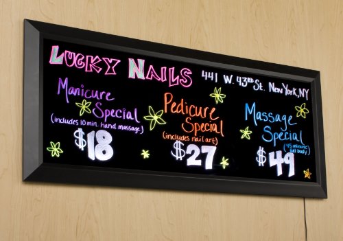 LED Illuminated Message Board with 8 Neon Liquid Chalk Markers, 13 Illumination Settings - Black 42 by 18