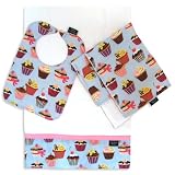 Cupcake Bib, Burp Cloth and Cuddle Blanket Set