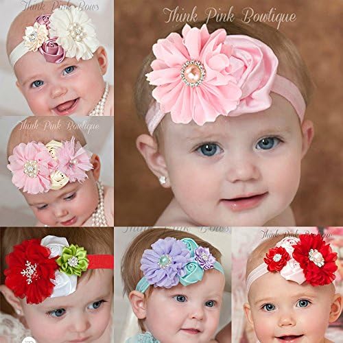 Kk 100 Baby Headbands Cute Chiffon Flower and Feather Hair Accessories(1pc) (Pink)