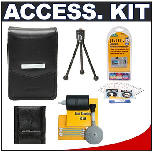 Sony CyberShot LCS-CSL Leather Carrying Case + Accessory Kit for DSC-S750, DSC-S780, DSC-T100, DSC-T200, DSC-T300, DSC-W120, DSC-W130, DSC-W200, DSC-W300, DSC-T500, DSC-T700 Digital Cameras