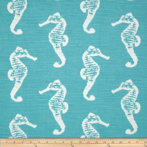 Premier Prints Sea Horse Slub Blue Fabric
