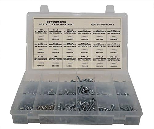 465 Piece Hex Washer Head Self Drill Screw Assortment - Ships FREE in the USA