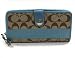 AUTHENTIC COACH SIGNATURE STRIPE ACCORDIAN ZIP AROUND WALLET (Blue/Khaki)