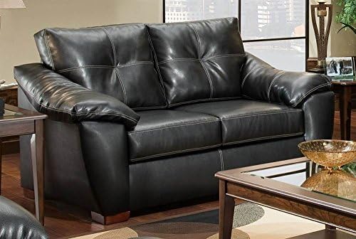 Upholstered Bonded Leather Loveseat in Black
